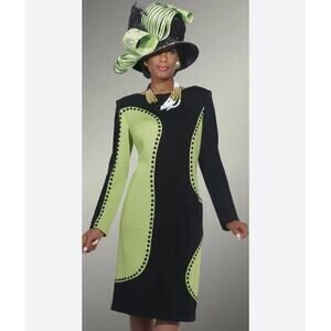 Donna Vinci Knits Vintage Church Dress Green Black Beaded Size 6 Modest Wool